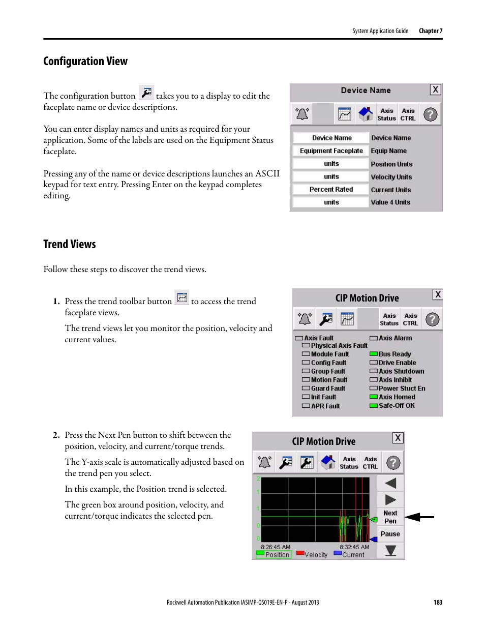 Configuration view, Trend views, Configuration view trend views | Rockwell Automation 193 Drives and Motion Accelerator Toolkit Quick Start User Manual | Page 183 / 356