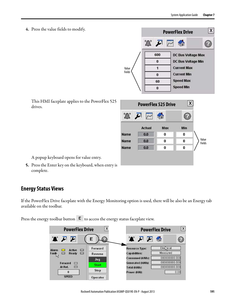 Energy status views, Powerflex drive powerflex 525 drive, Powerflex drive | Rockwell Automation 193 Drives and Motion Accelerator Toolkit Quick Start User Manual | Page 191 / 356