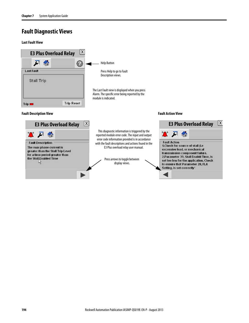 Fault diagnostic views, E3 plus overload relay | Rockwell Automation 193 Drives and Motion Accelerator Toolkit Quick Start User Manual | Page 194 / 356