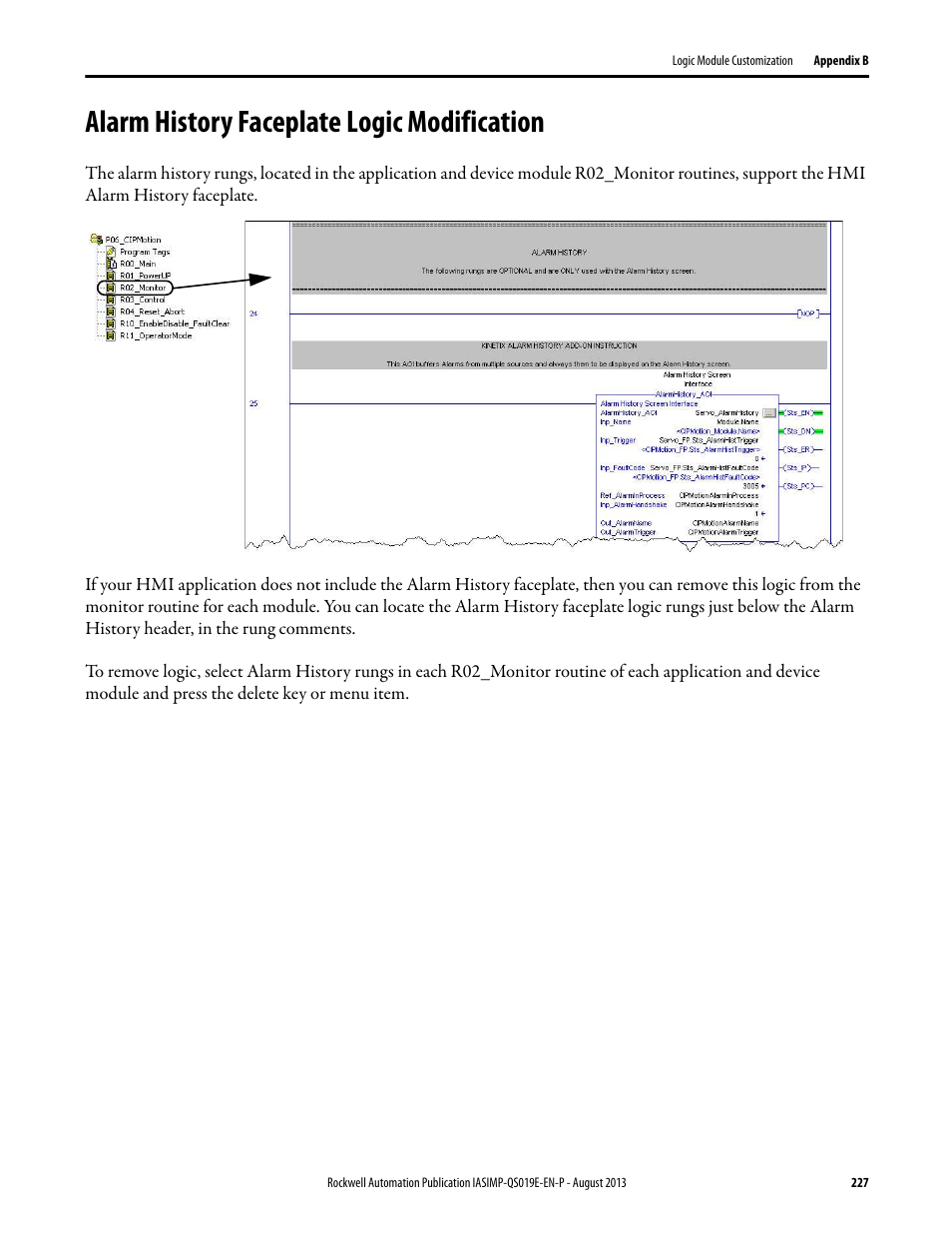 Alarm history faceplate logic modification | Rockwell Automation 193 Drives and Motion Accelerator Toolkit Quick Start User Manual | Page 227 / 356
