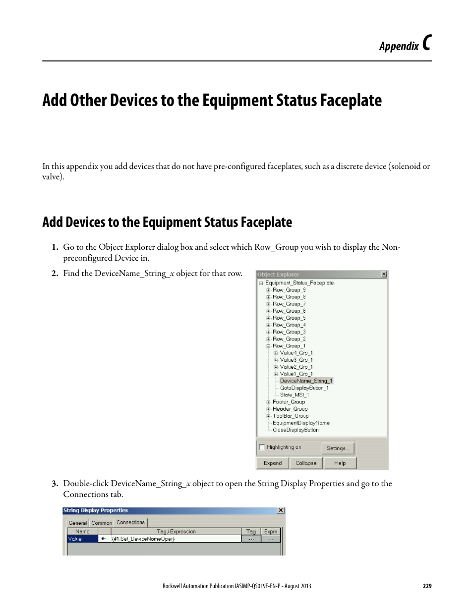 Add devices to the equipment status faceplate, Appendix c | Rockwell Automation 193 Drives and Motion Accelerator Toolkit Quick Start User Manual | Page 229 / 356