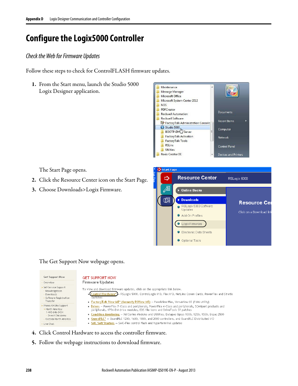 Configure the logix5000 controller, Check the web for firmware updates | Rockwell Automation 193 Drives and Motion Accelerator Toolkit Quick Start User Manual | Page 238 / 356