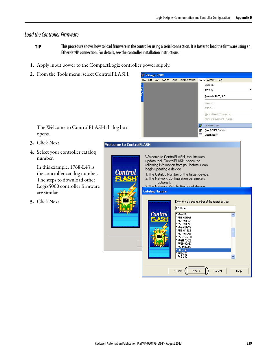Load the controller firmware | Rockwell Automation 193 Drives and Motion Accelerator Toolkit Quick Start User Manual | Page 239 / 356