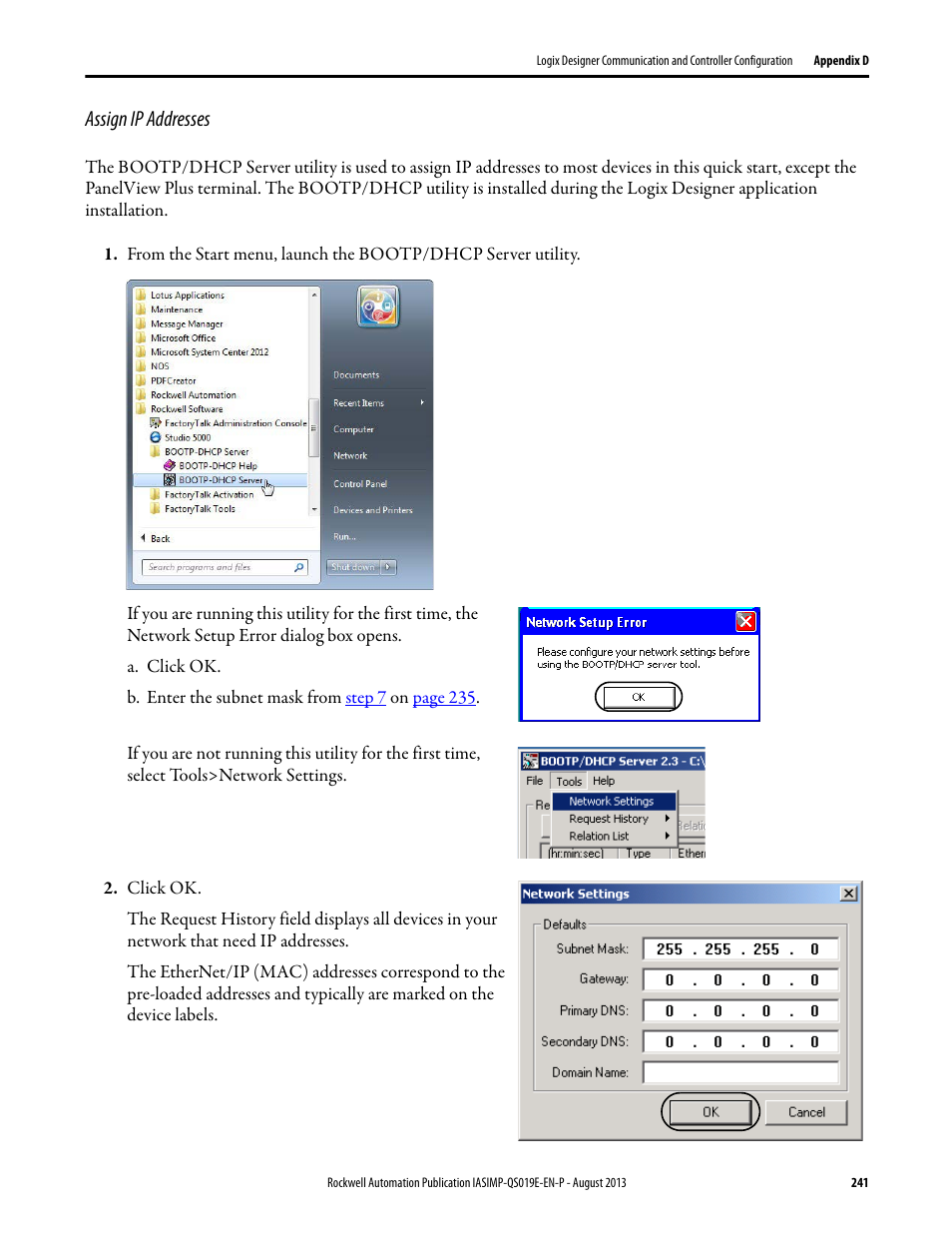 Assign ip addresses | Rockwell Automation 193 Drives and Motion Accelerator Toolkit Quick Start User Manual | Page 241 / 356