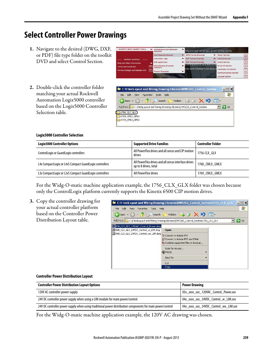 Select controller power drawings | Rockwell Automation 193 Drives and Motion Accelerator Toolkit Quick Start User Manual | Page 259 / 356