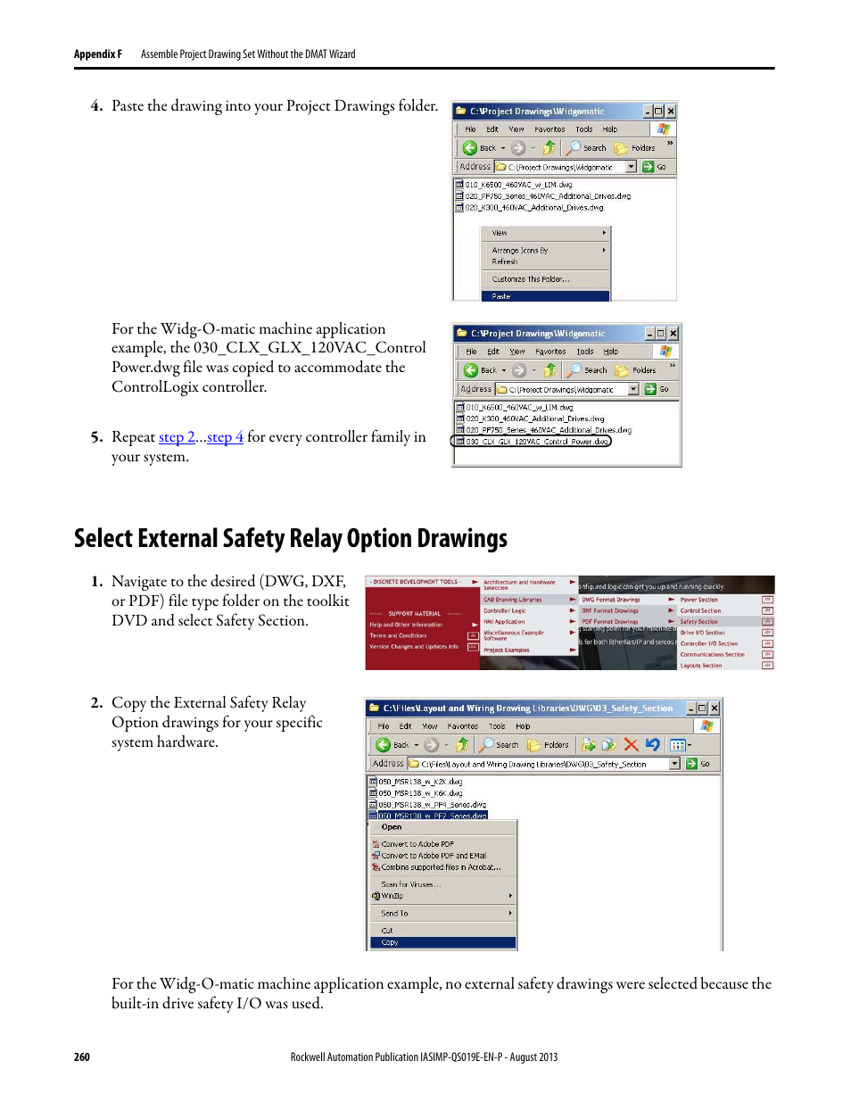 Select external safety relay option drawings, Select external safety relay, Option drawings | Rockwell Automation 193 Drives and Motion Accelerator Toolkit Quick Start User Manual | Page 260 / 356