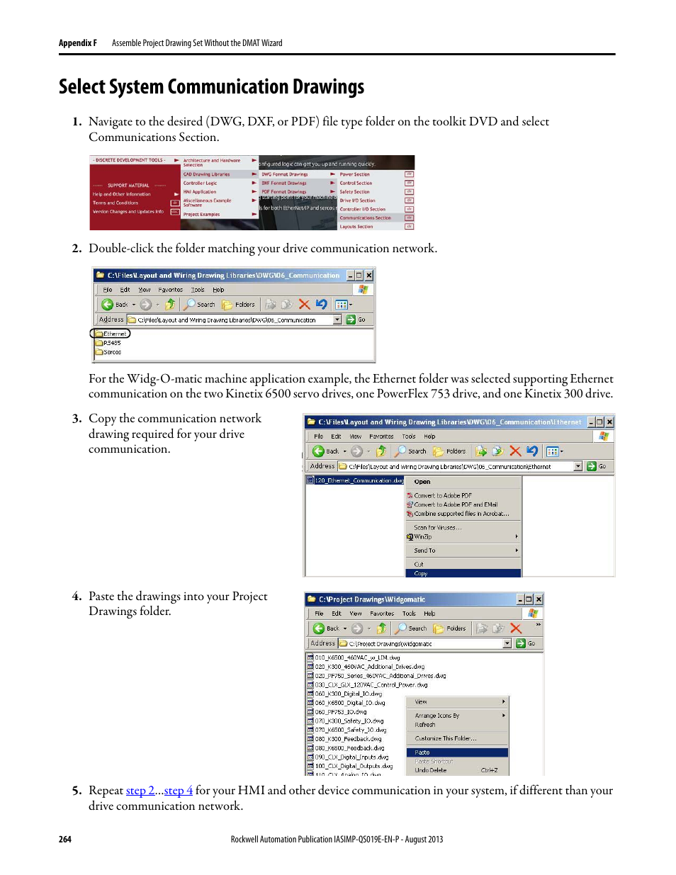 Select system communication drawings, Select system, Communication drawings | Rockwell Automation 193 Drives and Motion Accelerator Toolkit Quick Start User Manual | Page 264 / 356