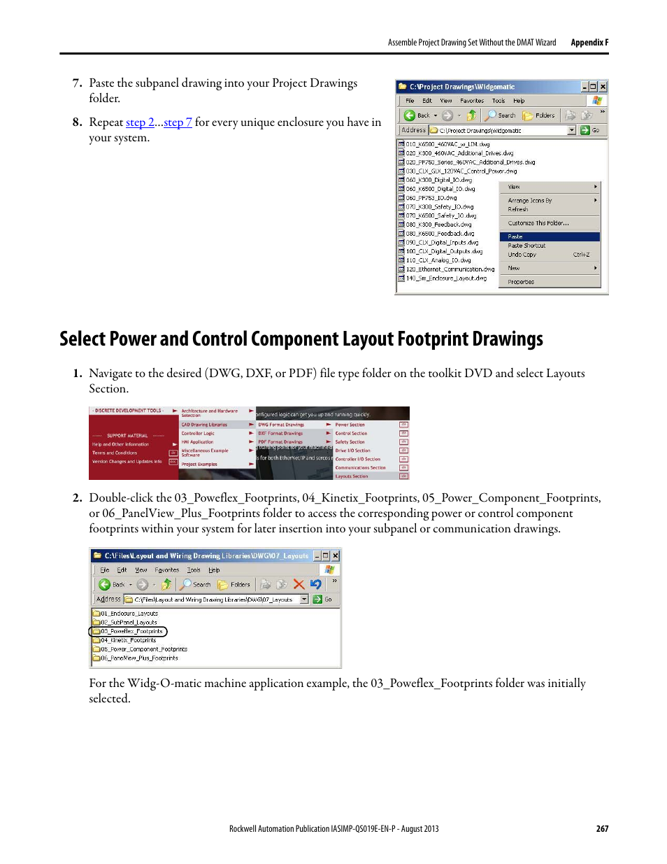 Select power and control, Component layout footprint, Drawings | Rockwell Automation 193 Drives and Motion Accelerator Toolkit Quick Start User Manual | Page 267 / 356