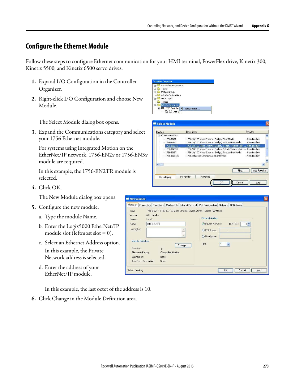 Configure the ethernet module | Rockwell Automation 193 Drives and Motion Accelerator Toolkit Quick Start User Manual | Page 273 / 356