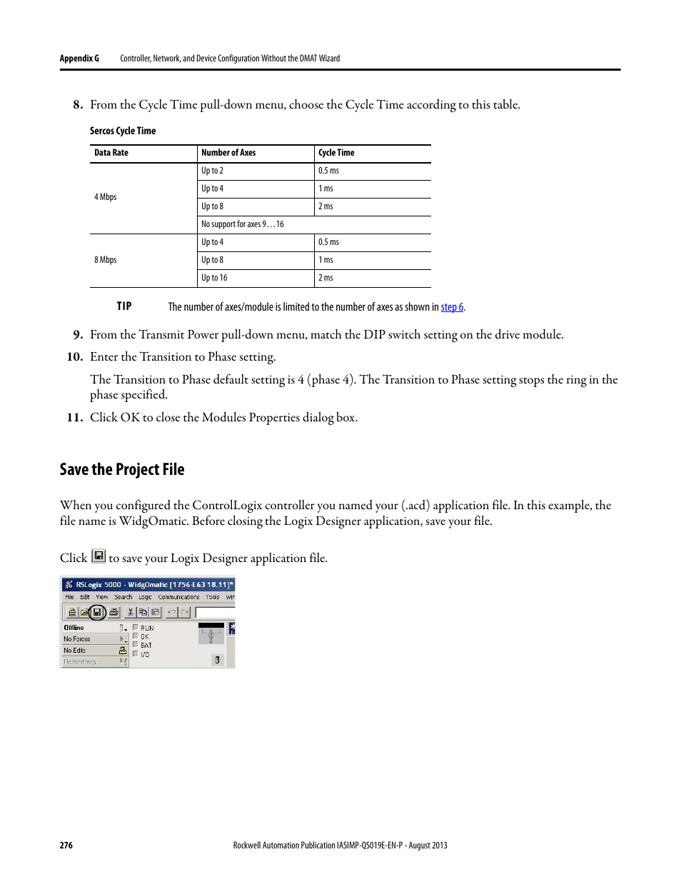 Save the project file | Rockwell Automation 193 Drives and Motion Accelerator Toolkit Quick Start User Manual | Page 276 / 356