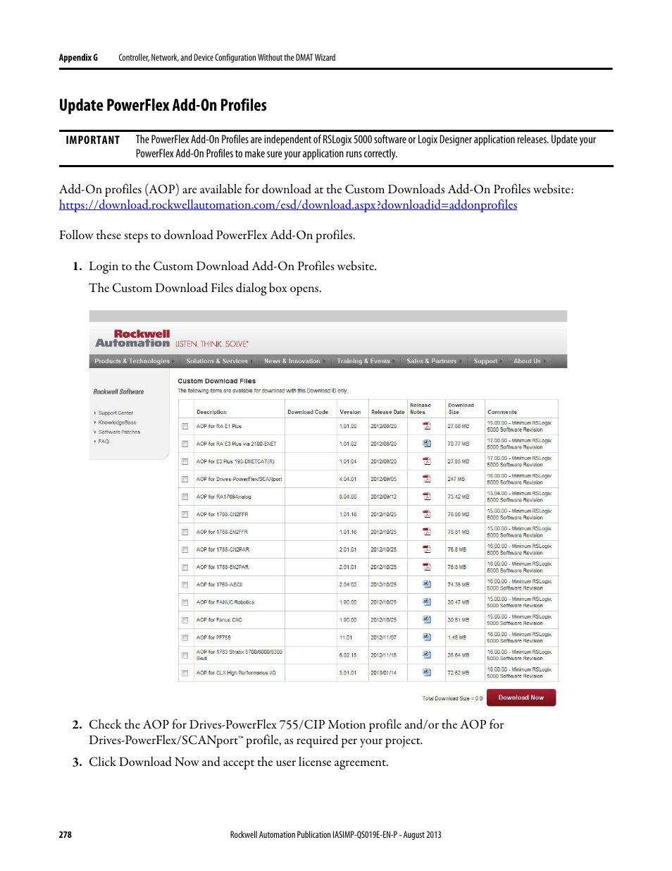 Update powerflex add-on profiles | Rockwell Automation 193 Drives and Motion Accelerator Toolkit Quick Start User Manual | Page 278 / 356