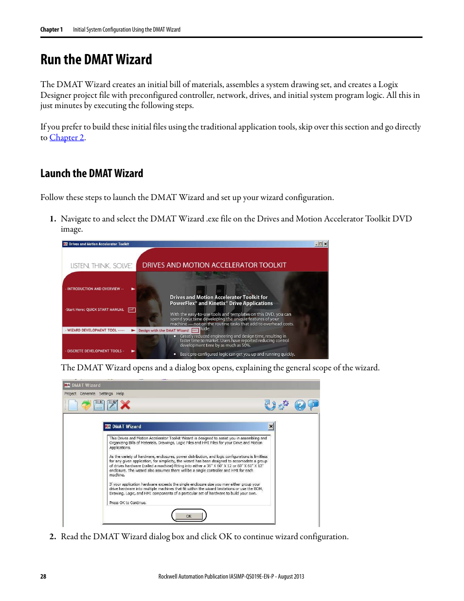 Run the dmat wizard, Launch the dmat wizard | Rockwell Automation 193 Drives and Motion Accelerator Toolkit Quick Start User Manual | Page 28 / 356