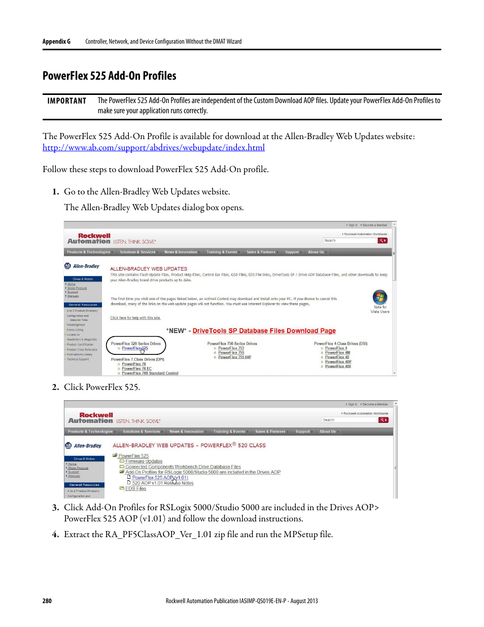 Powerflex 525 add-on profiles | Rockwell Automation 193 Drives and Motion Accelerator Toolkit Quick Start User Manual | Page 280 / 356