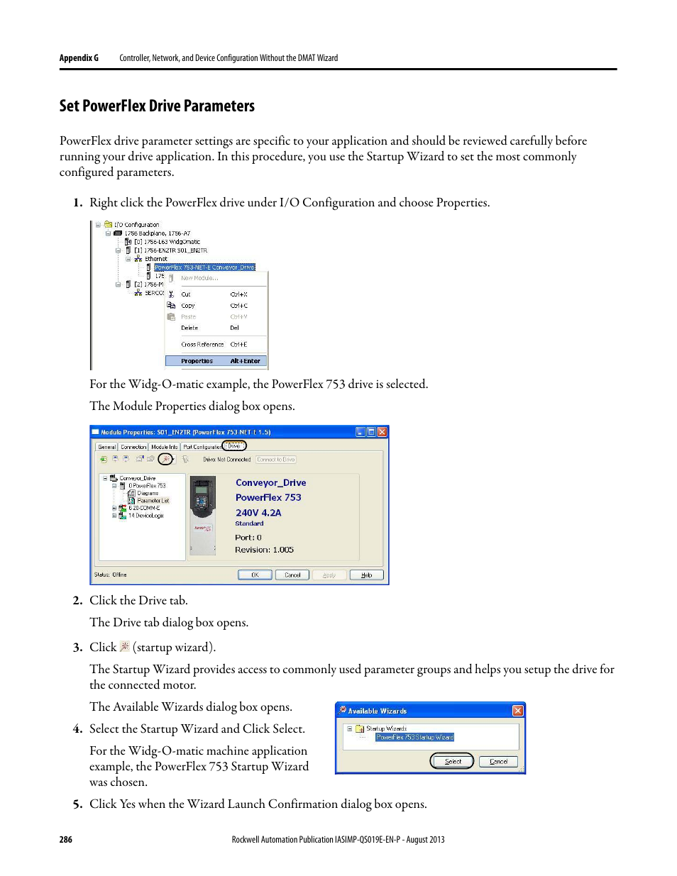 Set powerflex drive parameters | Rockwell Automation 193 Drives and Motion Accelerator Toolkit Quick Start User Manual | Page 286 / 356