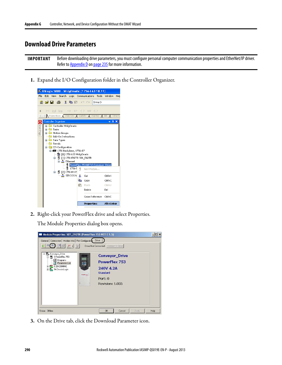 Download drive parameters | Rockwell Automation 193 Drives and Motion Accelerator Toolkit Quick Start User Manual | Page 290 / 356