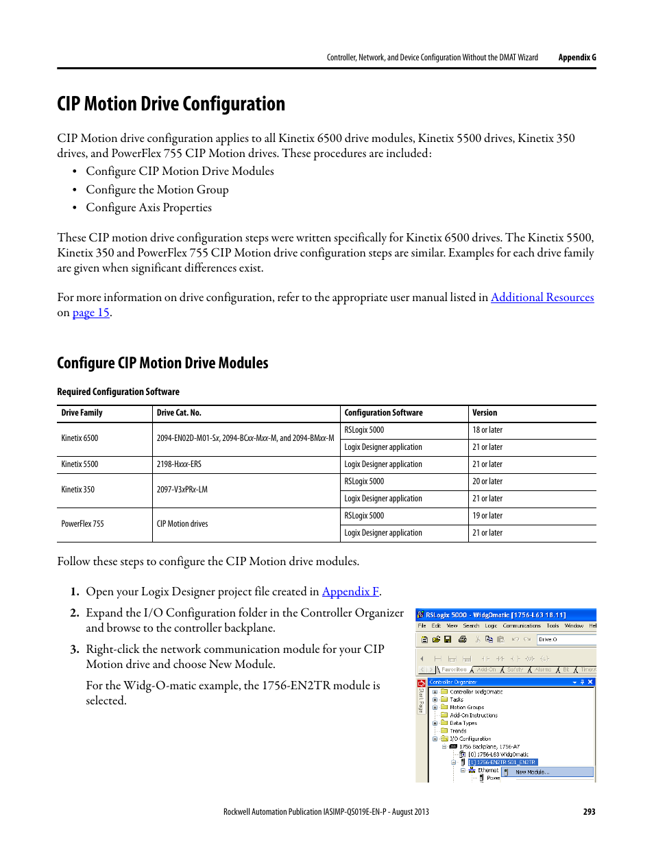 Cip motion drive configuration, Configure cip motion drive modules | Rockwell Automation 193 Drives and Motion Accelerator Toolkit Quick Start User Manual | Page 293 / 356