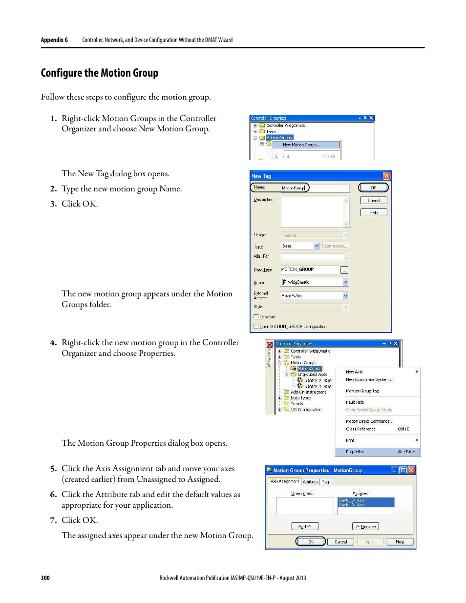 Configure the motion group | Rockwell Automation 193 Drives and Motion Accelerator Toolkit Quick Start User Manual | Page 300 / 356