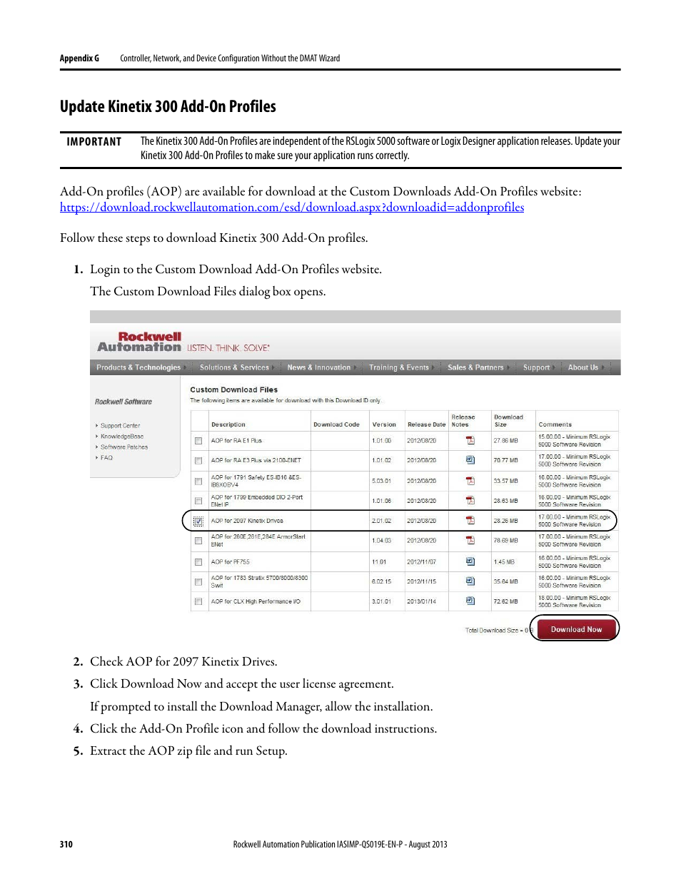 Update kinetix 300 add-on profiles | Rockwell Automation 193 Drives and Motion Accelerator Toolkit Quick Start User Manual | Page 310 / 356