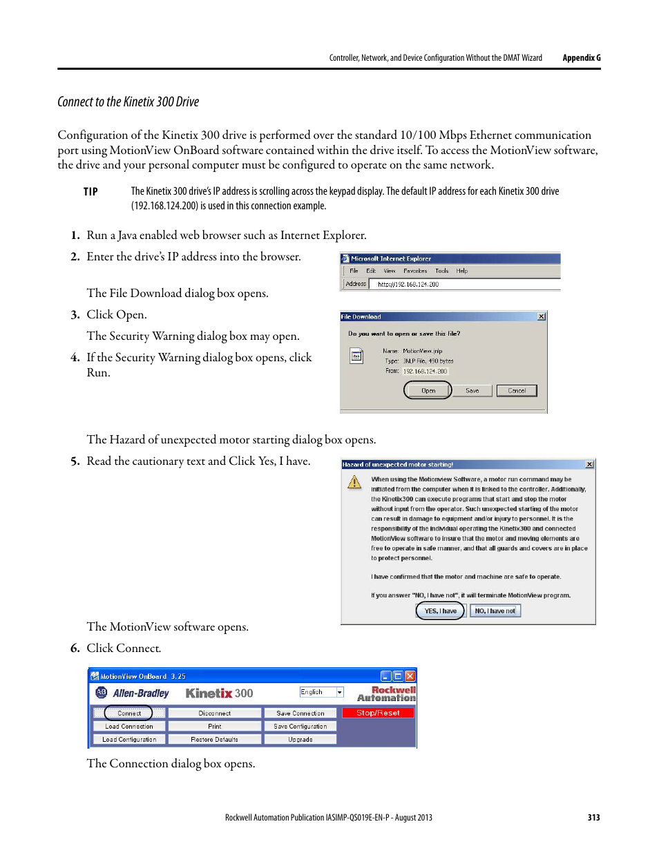 Connect to the kinetix 300 drive | Rockwell Automation 193 Drives and Motion Accelerator Toolkit Quick Start User Manual | Page 313 / 356