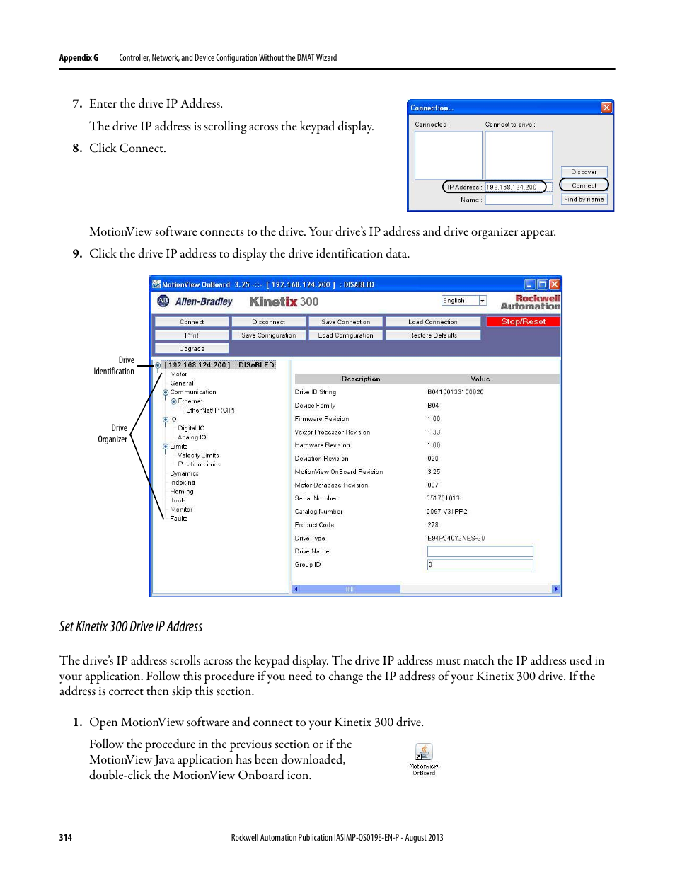 Set kinetix 300 drive ip address | Rockwell Automation 193 Drives and Motion Accelerator Toolkit Quick Start User Manual | Page 314 / 356