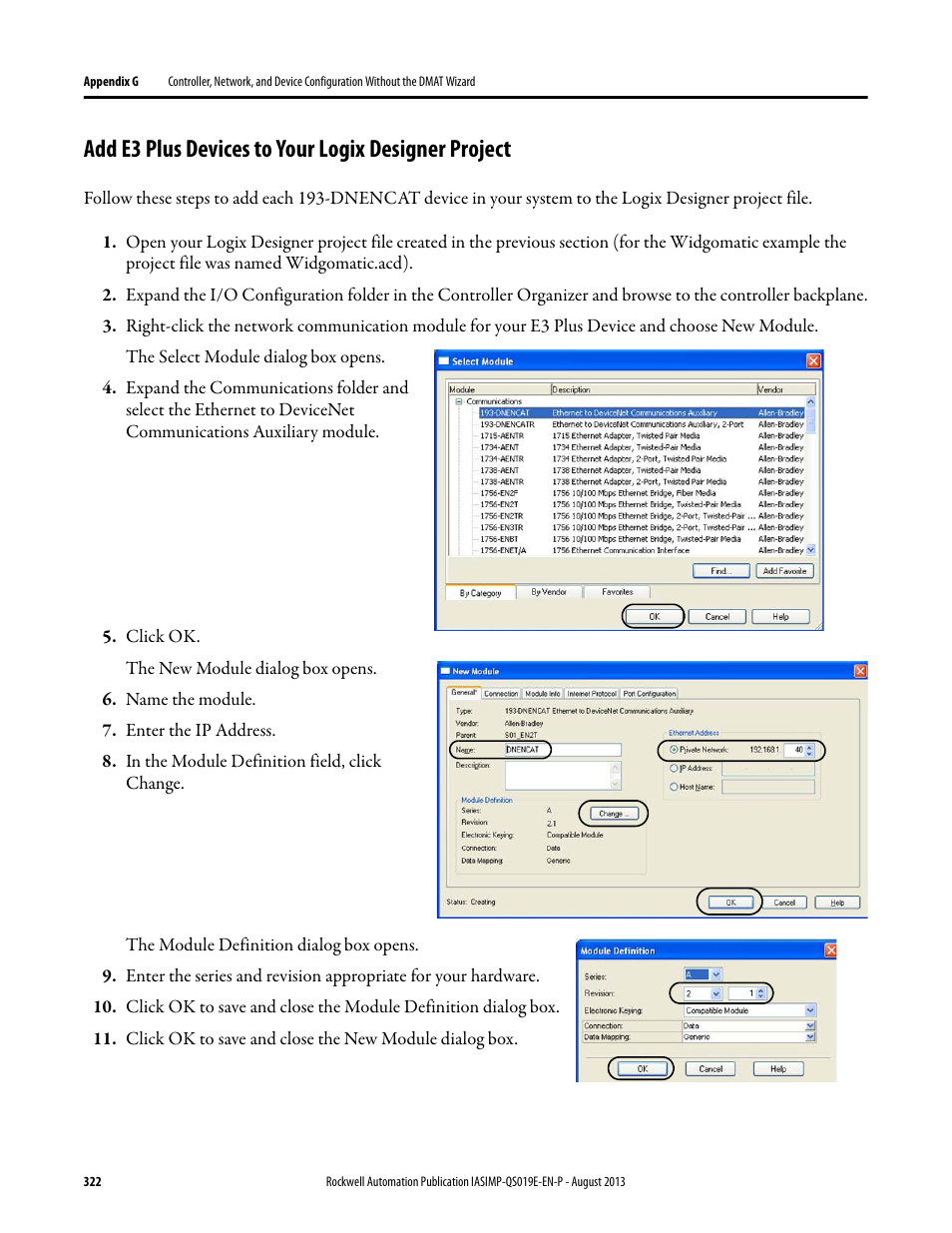 Add e3 plus devices to your logix designer project | Rockwell Automation 193 Drives and Motion Accelerator Toolkit Quick Start User Manual | Page 322 / 356