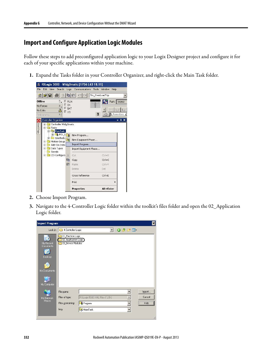Import and configure application logic modules, Import and configure, Application logic modules | Rockwell Automation 193 Drives and Motion Accelerator Toolkit Quick Start User Manual | Page 332 / 356