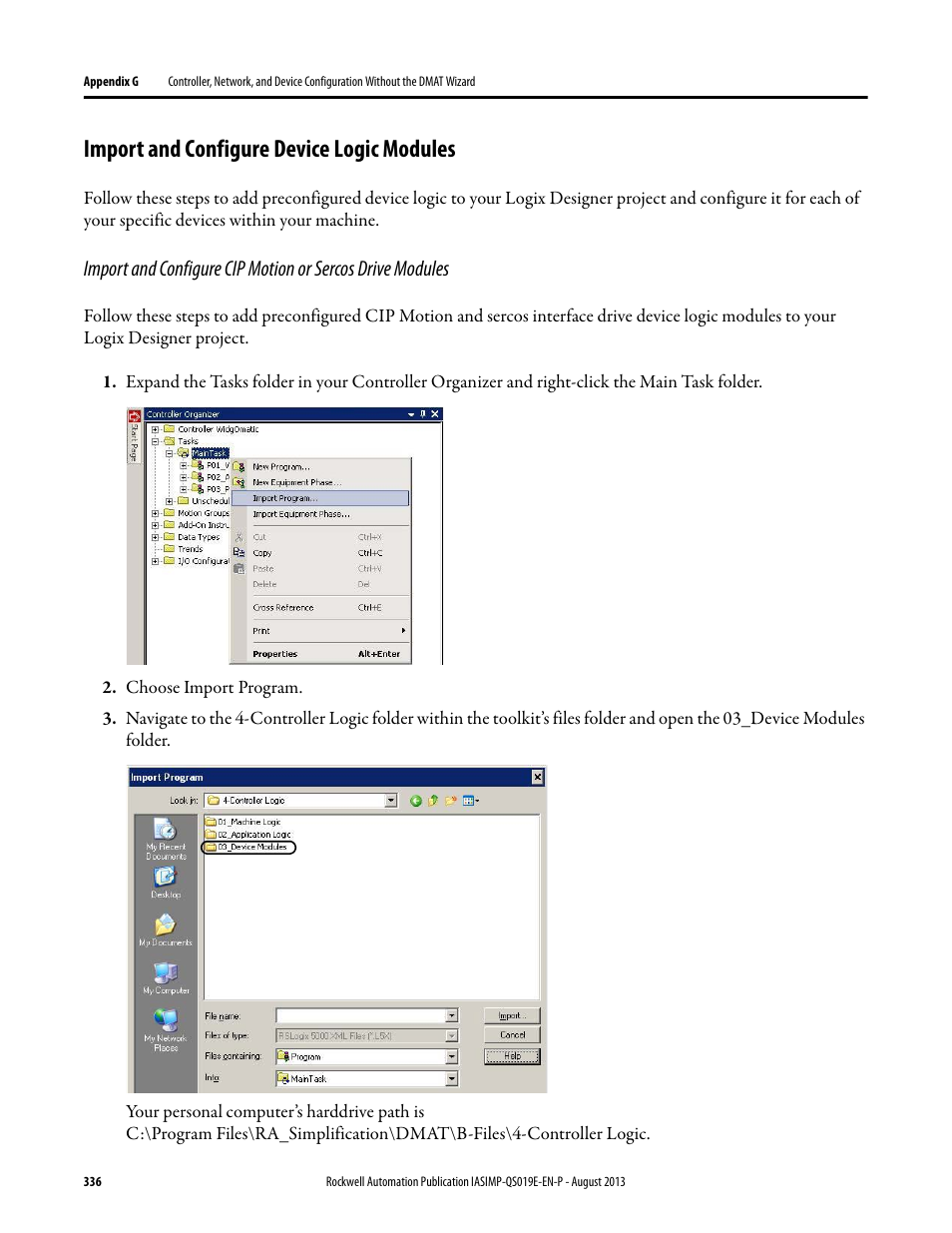 Import and configure device logic modules | Rockwell Automation 193 Drives and Motion Accelerator Toolkit Quick Start User Manual | Page 336 / 356