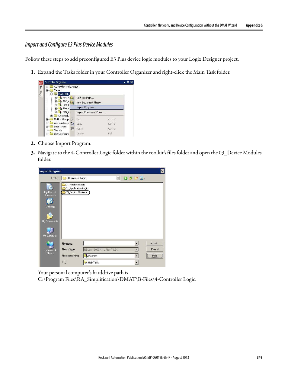 Import and configure e3 plus device modules | Rockwell Automation 193 Drives and Motion Accelerator Toolkit Quick Start User Manual | Page 349 / 356