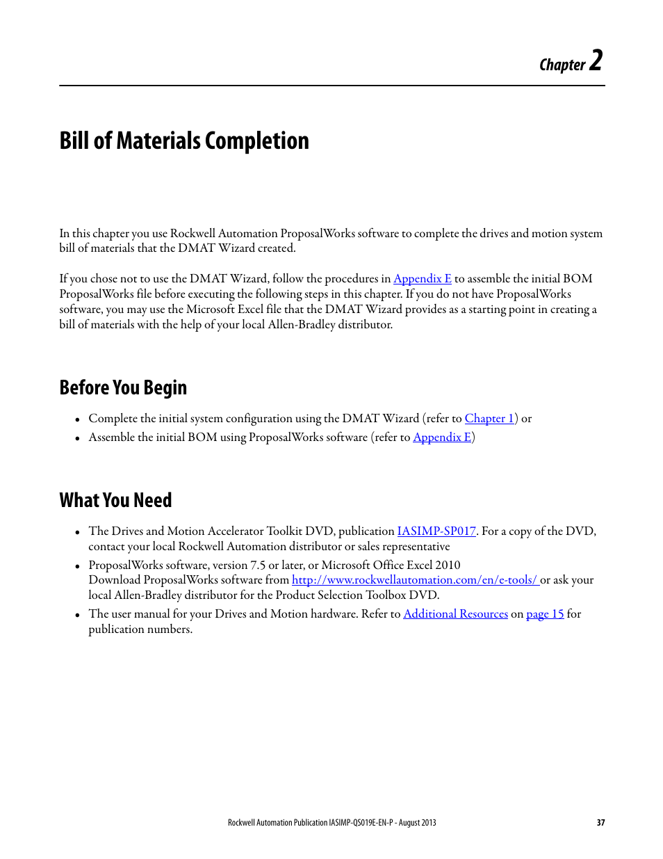 Ch2 - bill of materials completion, Before you begin, What you need | Chapter 2, Bill of materials completion, Before you begin what you need, Chapter | Rockwell Automation 193 Drives and Motion Accelerator Toolkit Quick Start User Manual | Page 37 / 356