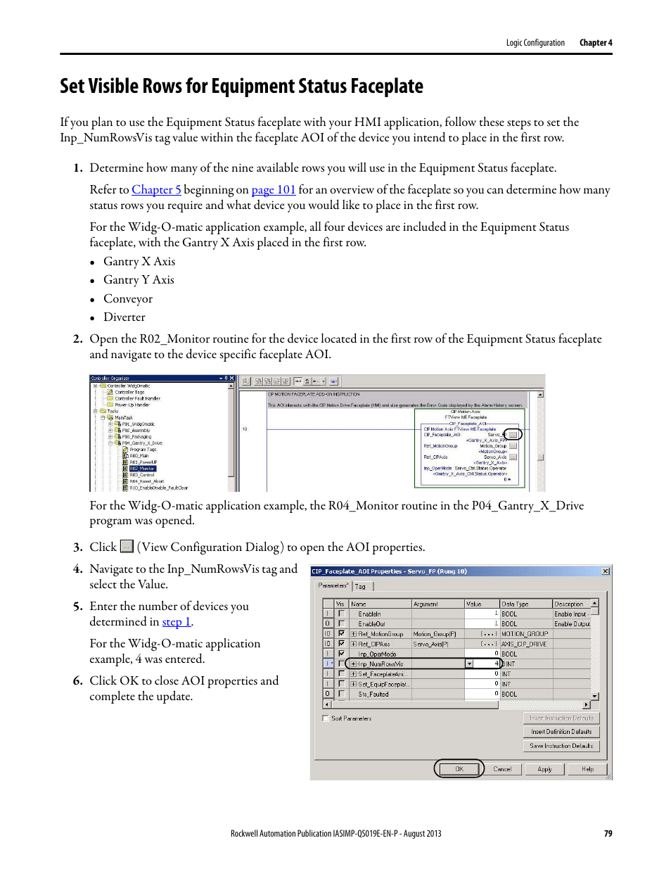 Set visible rows for equipment status faceplate, Set visible rows for equipment, Status faceplate | Rockwell Automation 193 Drives and Motion Accelerator Toolkit Quick Start User Manual | Page 79 / 356