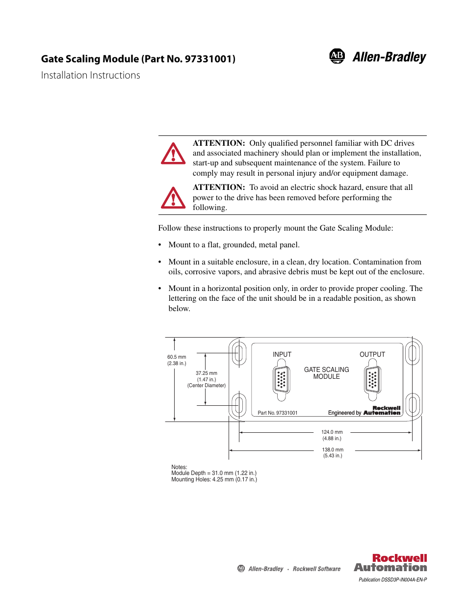 Rockwell Automation 97331001 Gate Scaling Module User Manual | 2 pages