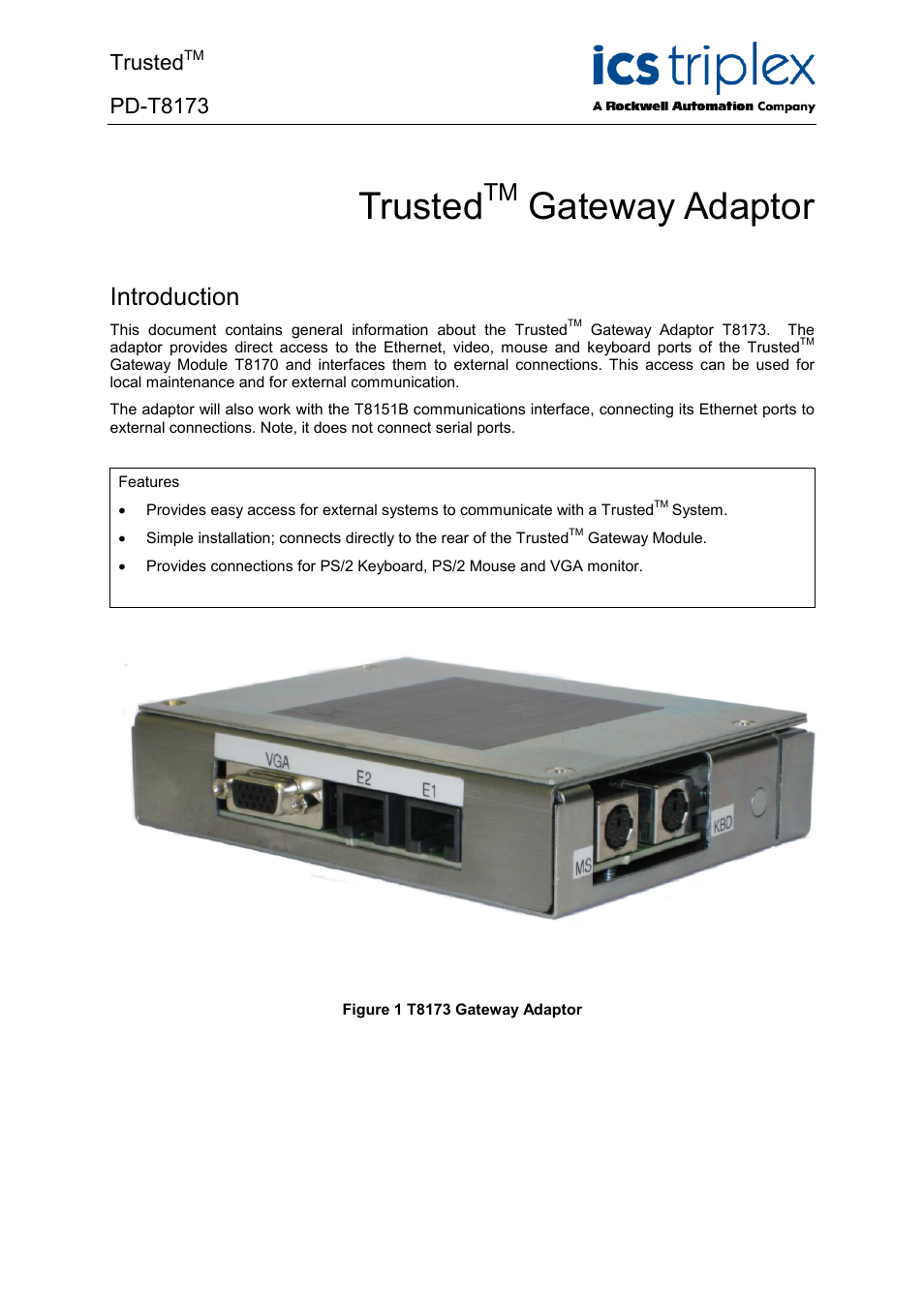 Rockwell Automation T8173 Trusted Gateway Adapter User Manual | 10 pages