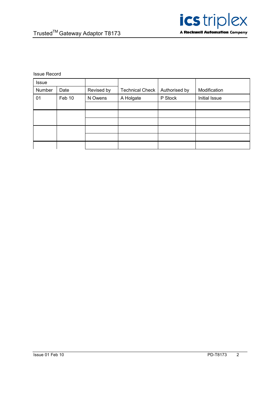 Trusted, Gateway adaptor t8173 | Rockwell Automation T8173 Trusted Gateway Adapter User Manual | Page 2 / 10