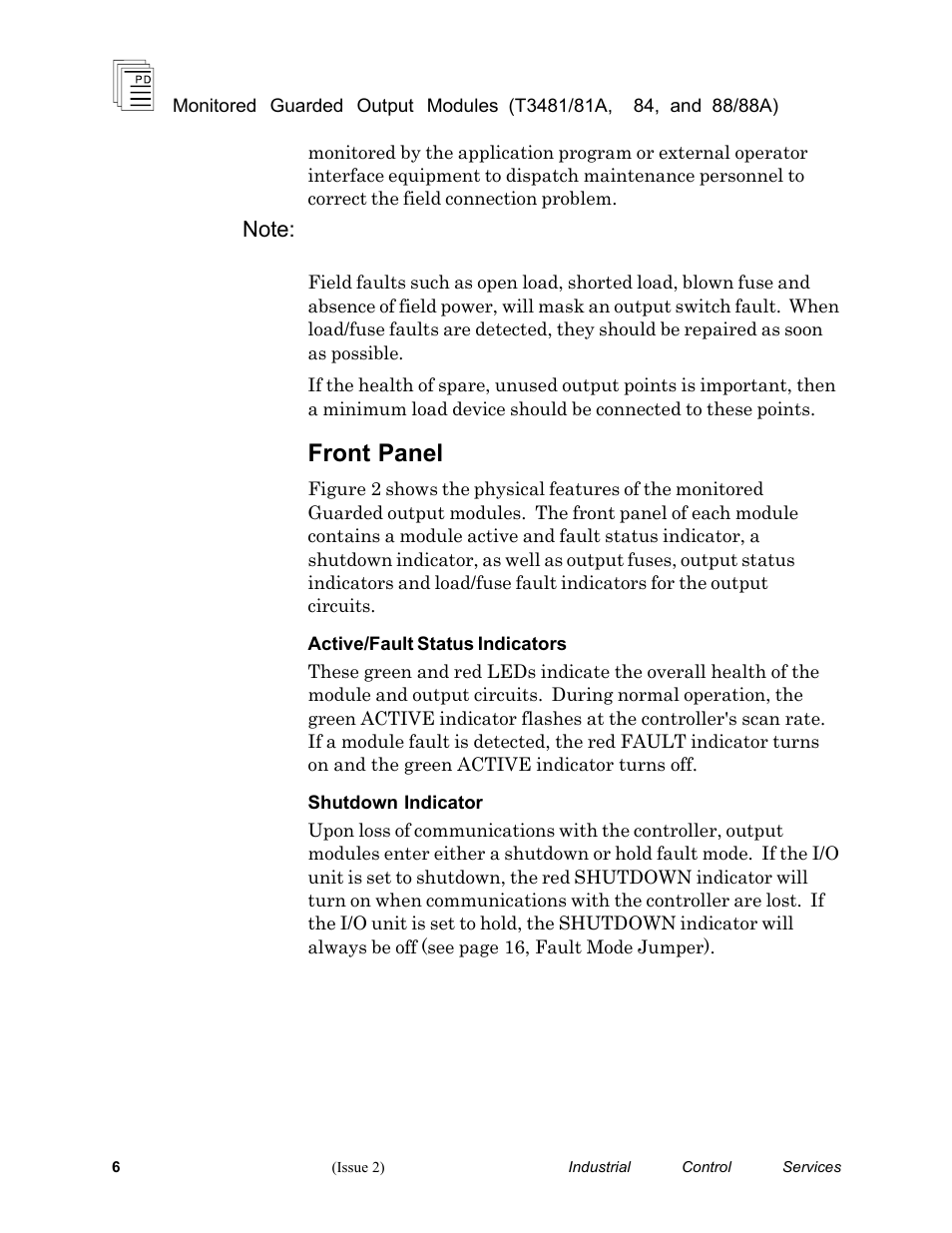 Front panel | Rockwell Automation T3488/T3488A ICS regent Monitored Guarded Output Modules User Manual | Page 6 / 26