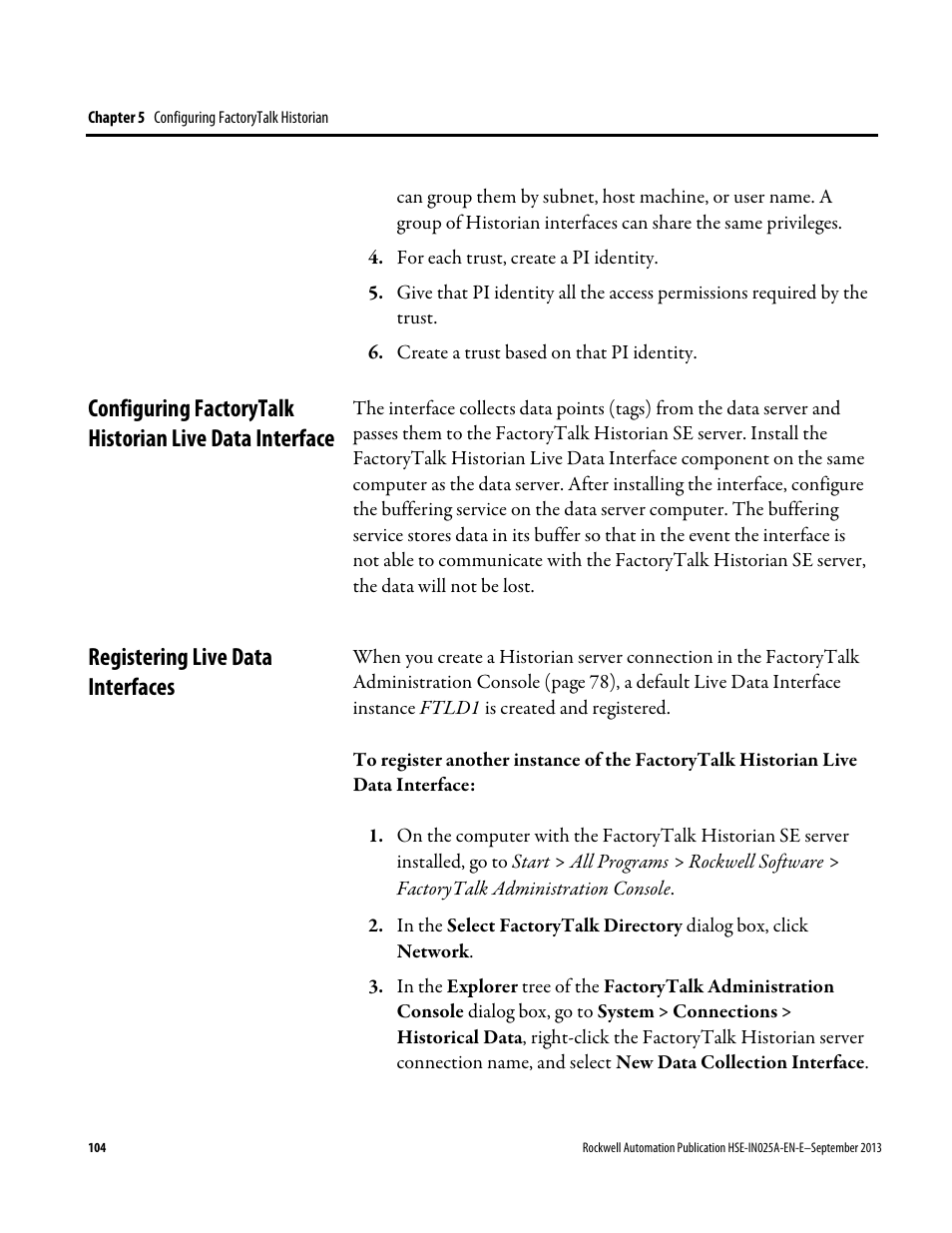 Registering live data interfaces | Rockwell Automation FactoryTalk Historian SE 4.0 Installation and Configuration Guide User Manual | Page 104 / 186
