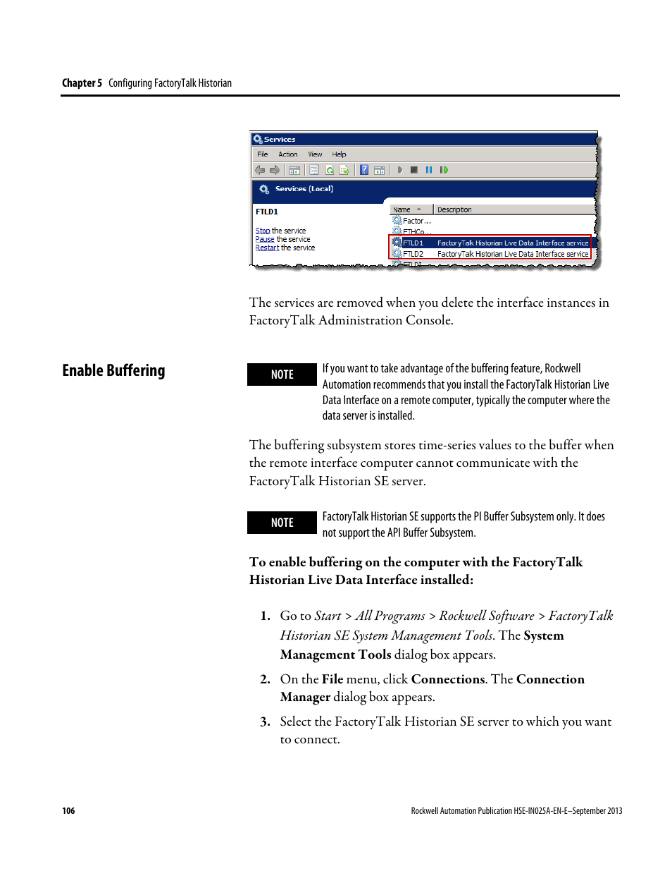 Enable buffering | Rockwell Automation FactoryTalk Historian SE 4.0 Installation and Configuration Guide User Manual | Page 106 / 186