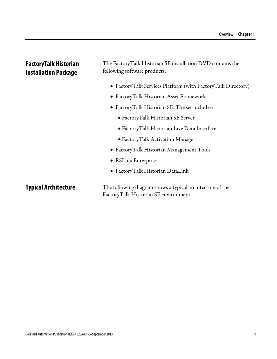 Factorytalk historian installation package, Typical architecture | Rockwell Automation FactoryTalk Historian SE 4.0 Installation and Configuration Guide User Manual | Page 11 / 186