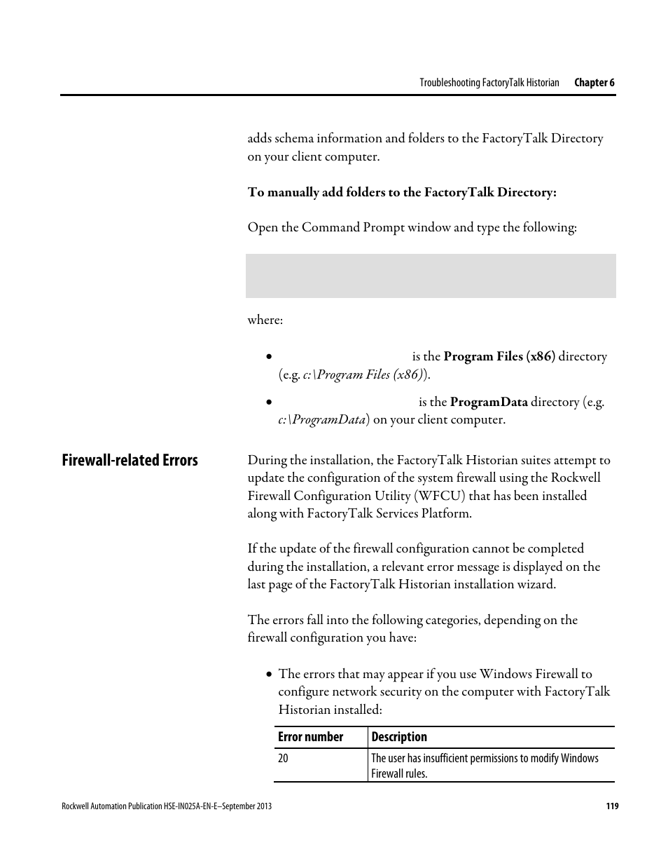 Firewall-related errors | Rockwell Automation FactoryTalk Historian SE 4.0 Installation and Configuration Guide User Manual | Page 119 / 186