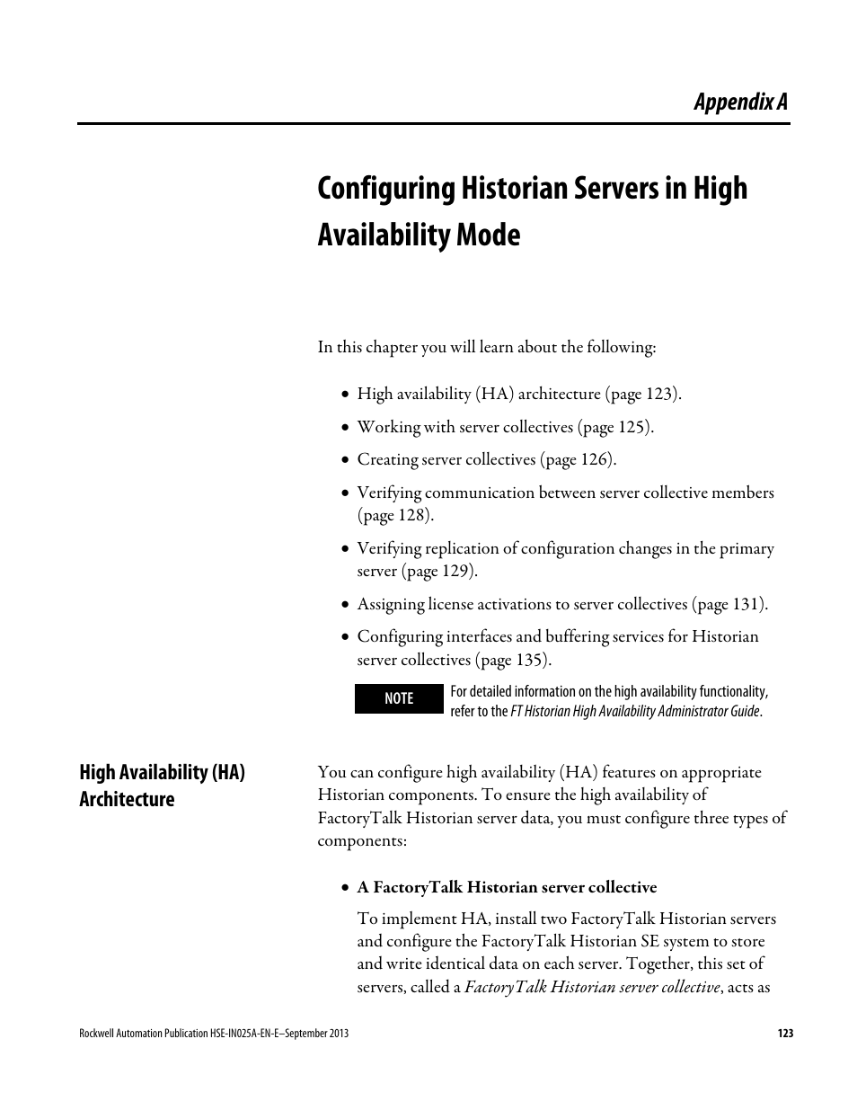 High availability (ha) architecture, Appendix a, Configuring historian servers in | High availability mode | Rockwell Automation FactoryTalk Historian SE 4.0 Installation and Configuration Guide User Manual | Page 123 / 186