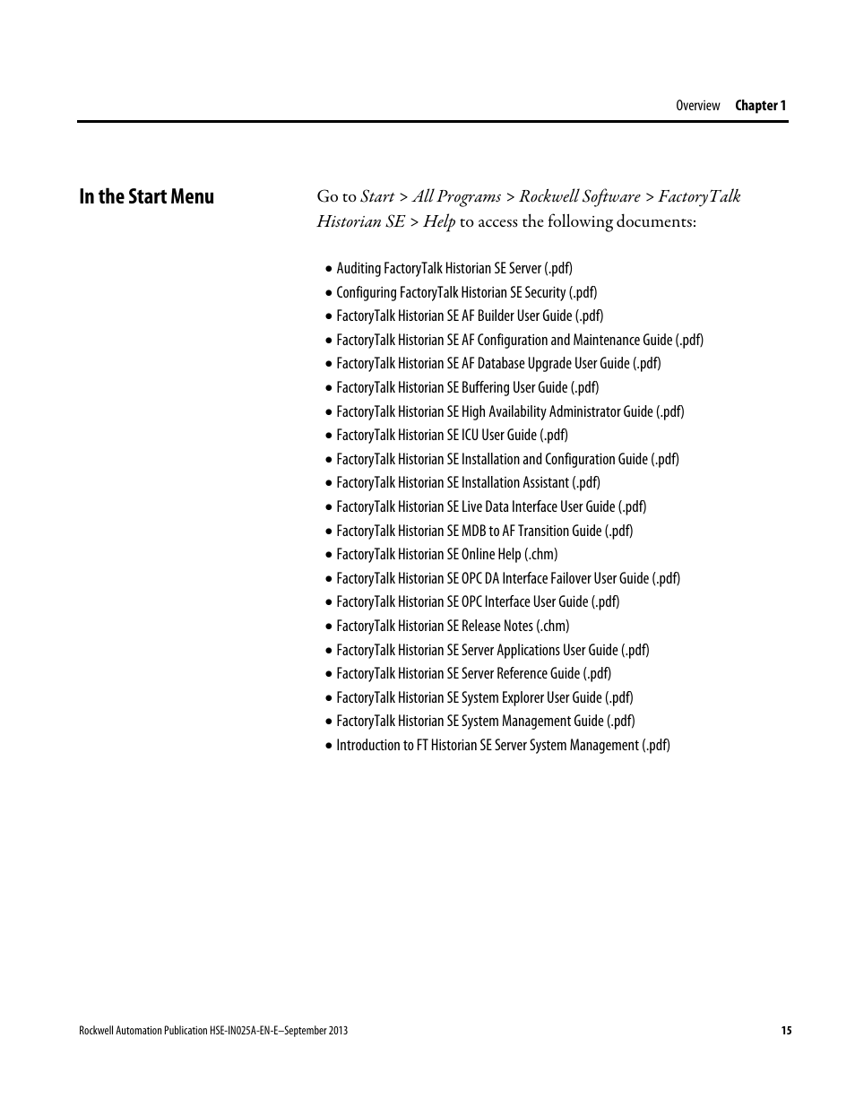 In the start menu | Rockwell Automation FactoryTalk Historian SE 4.0 Installation and Configuration Guide User Manual | Page 15 / 186