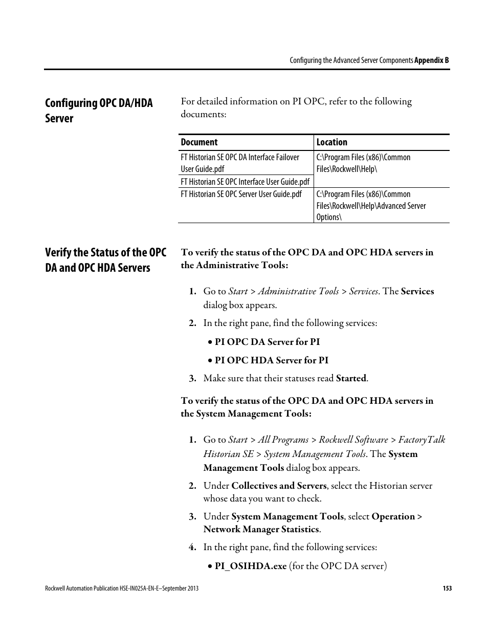 Configuring opc da/hda server | Rockwell Automation FactoryTalk Historian SE 4.0 Installation and Configuration Guide User Manual | Page 153 / 186