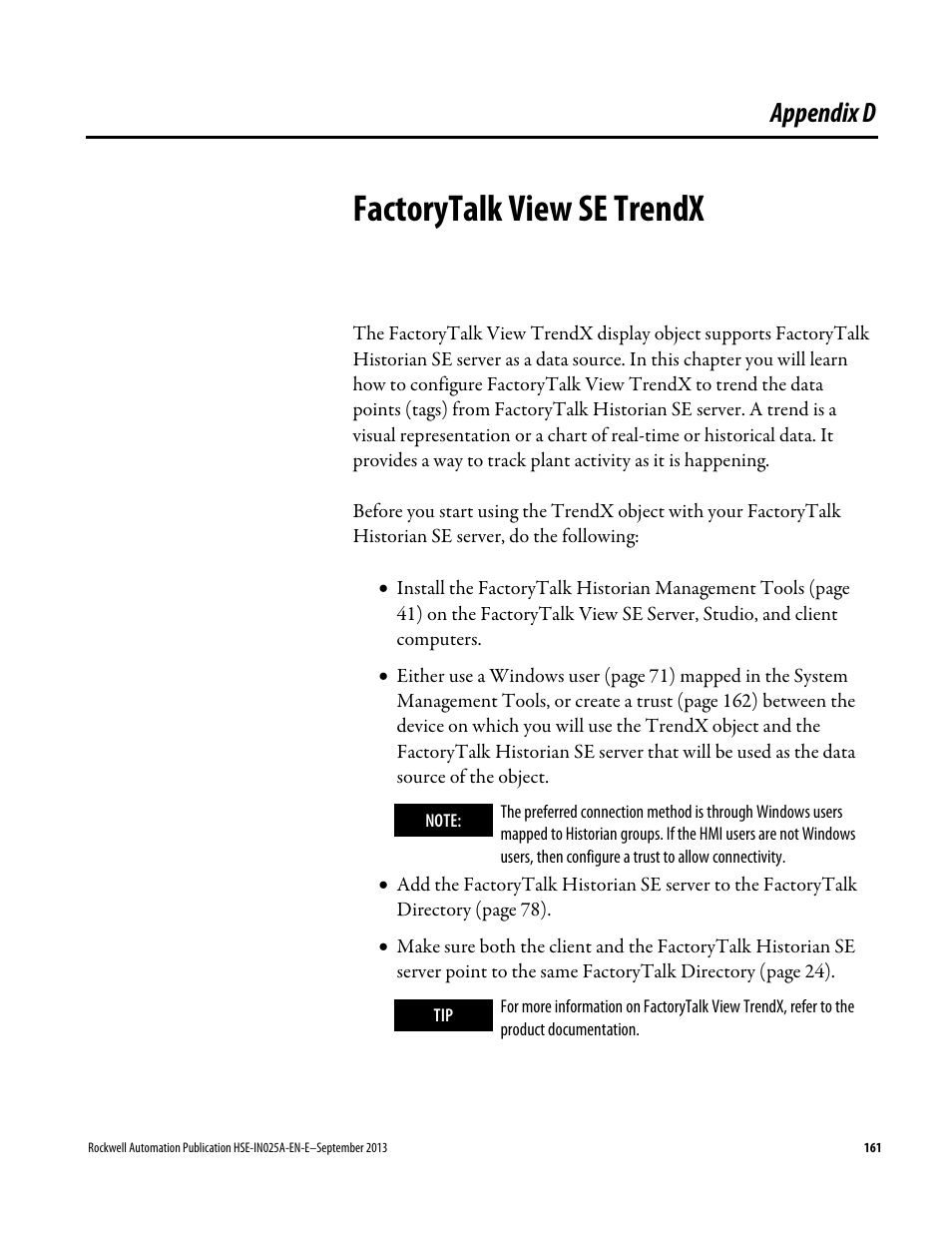 Factorytalk view se trendx, Appendix d | Rockwell Automation FactoryTalk Historian SE 4.0 Installation and Configuration Guide User Manual | Page 161 / 186