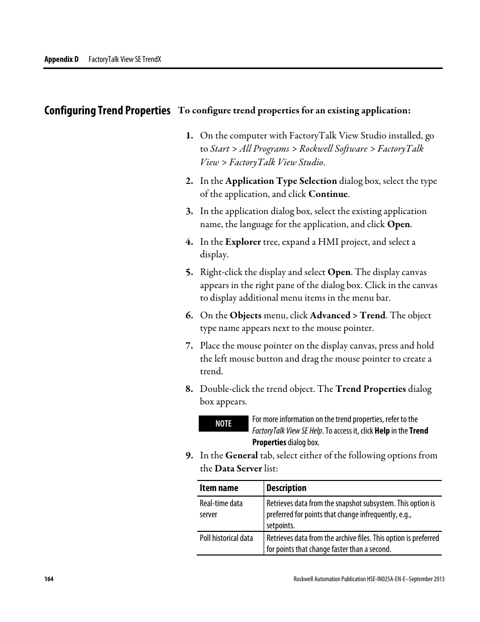 Configuring trend properties | Rockwell Automation FactoryTalk Historian SE 4.0 Installation and Configuration Guide User Manual | Page 164 / 186