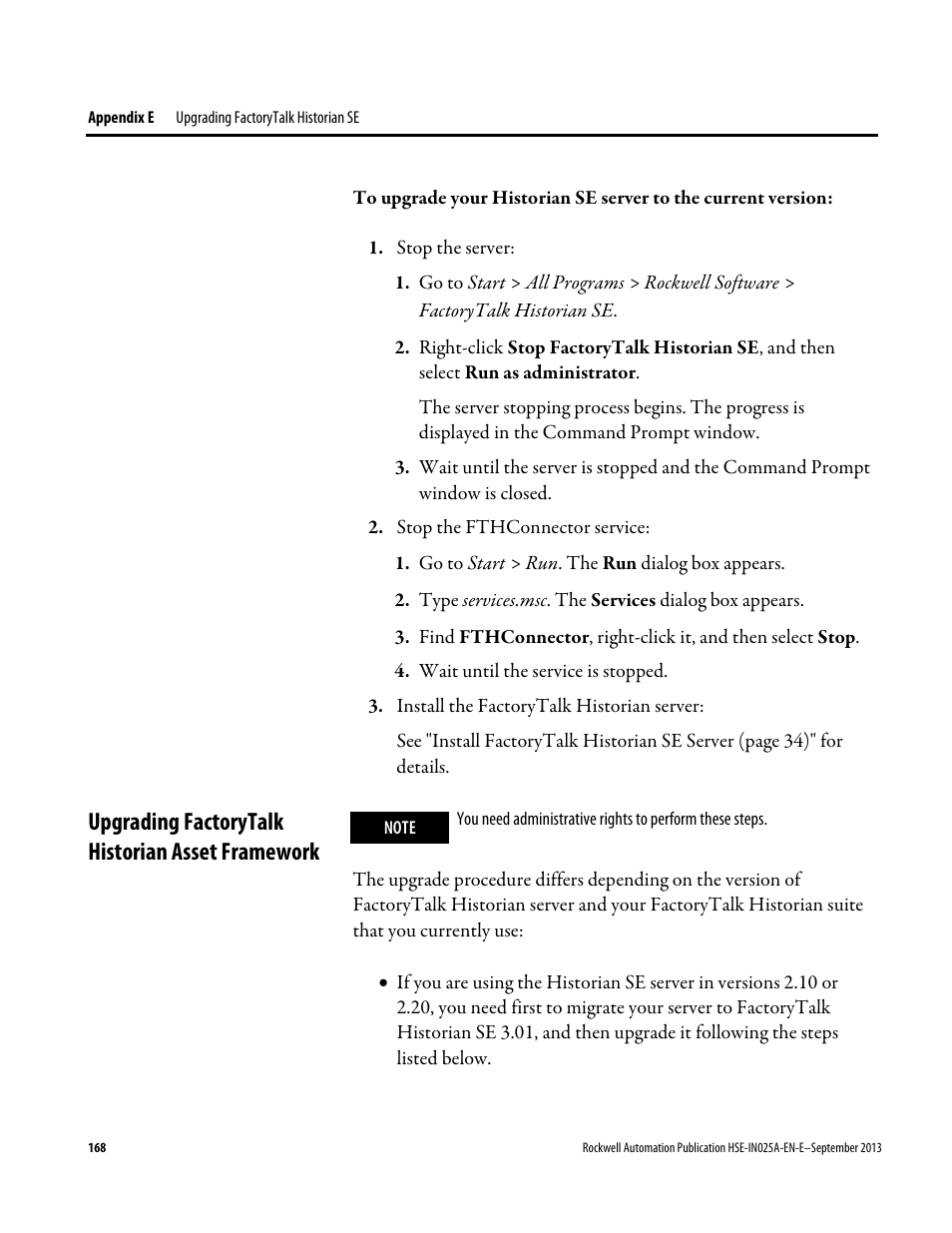 Upgrading factorytalk historian asset framework | Rockwell Automation FactoryTalk Historian SE 4.0 Installation and Configuration Guide User Manual | Page 168 / 186