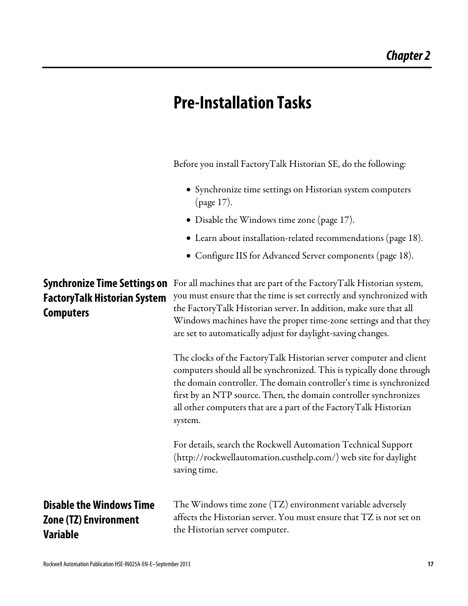 Pre-installation tasks, Chapter 2 | Rockwell Automation FactoryTalk Historian SE 4.0 Installation and Configuration Guide User Manual | Page 17 / 186