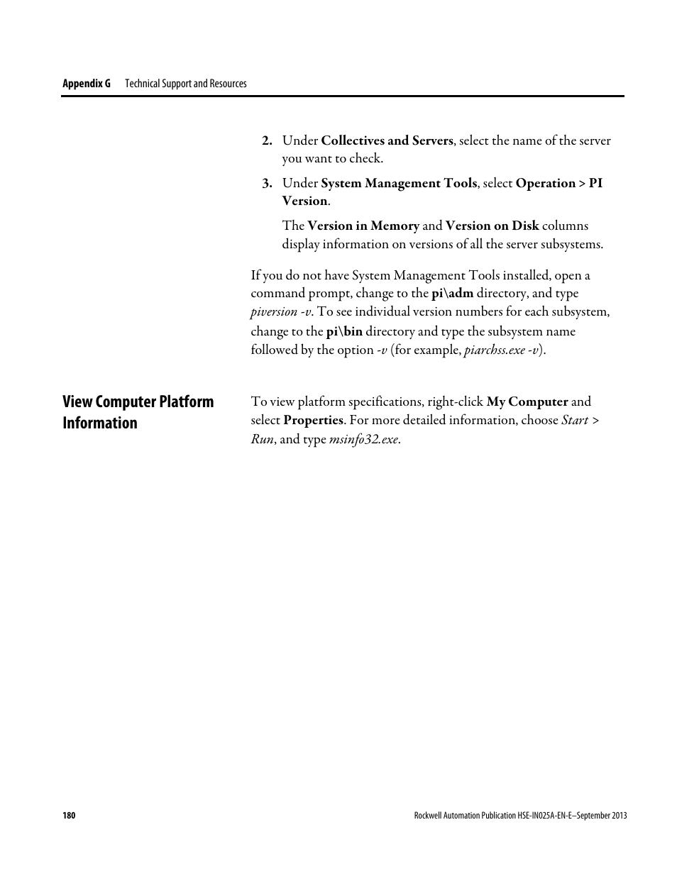 View computer platform information | Rockwell Automation FactoryTalk Historian SE 4.0 Installation and Configuration Guide User Manual | Page 180 / 186