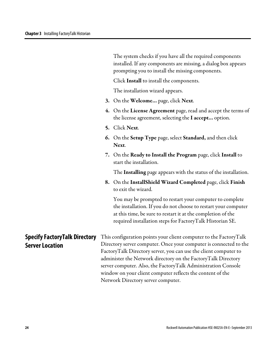 Specify factorytalk directory server location | Rockwell Automation FactoryTalk Historian SE 4.0 Installation and Configuration Guide User Manual | Page 24 / 186