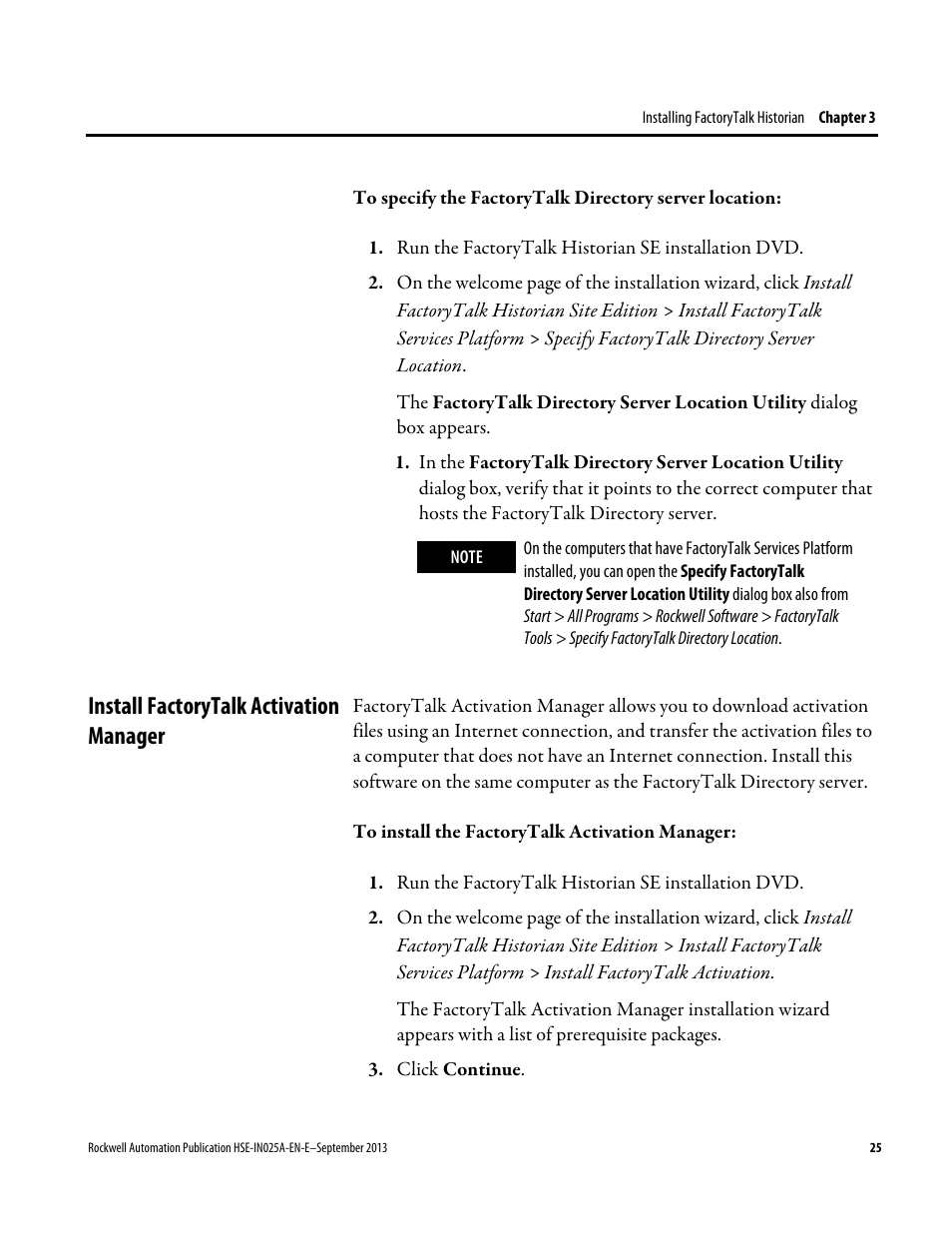 Install factorytalk activation manager | Rockwell Automation FactoryTalk Historian SE 4.0 Installation and Configuration Guide User Manual | Page 25 / 186