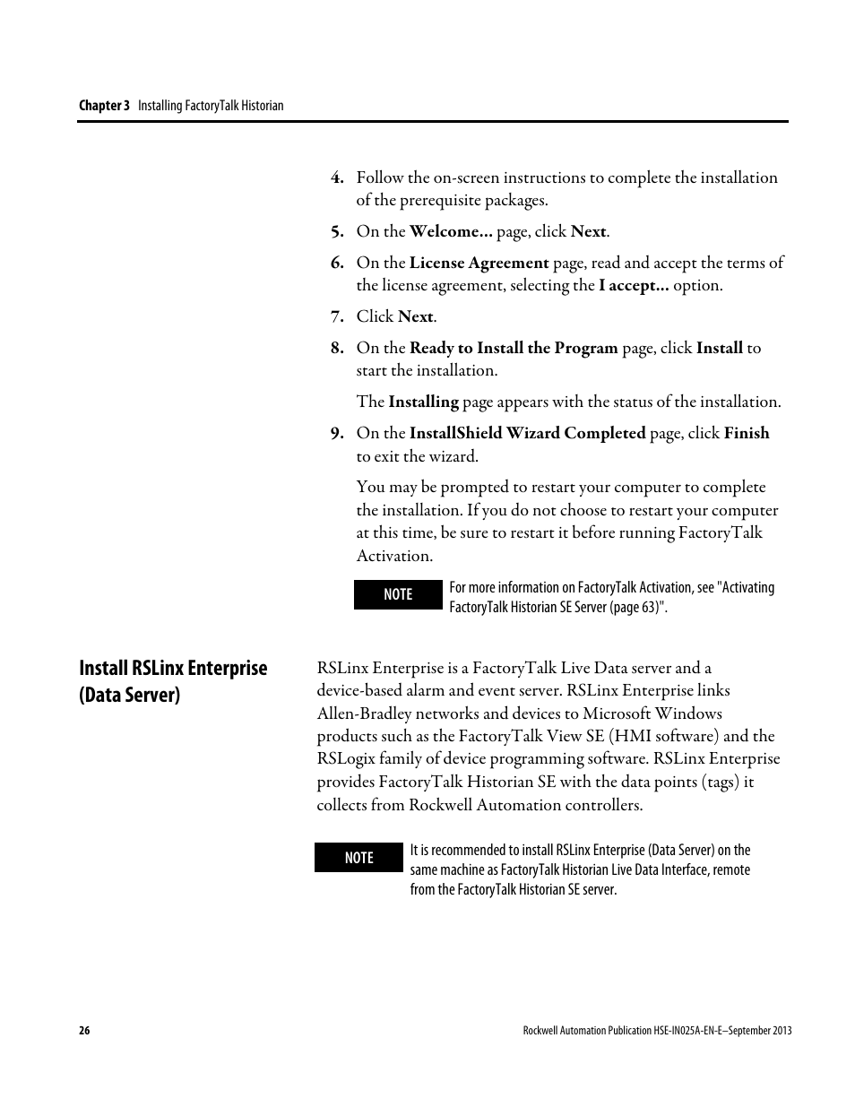 Install rslinx enterprise (data server) | Rockwell Automation FactoryTalk Historian SE 4.0 Installation and Configuration Guide User Manual | Page 26 / 186