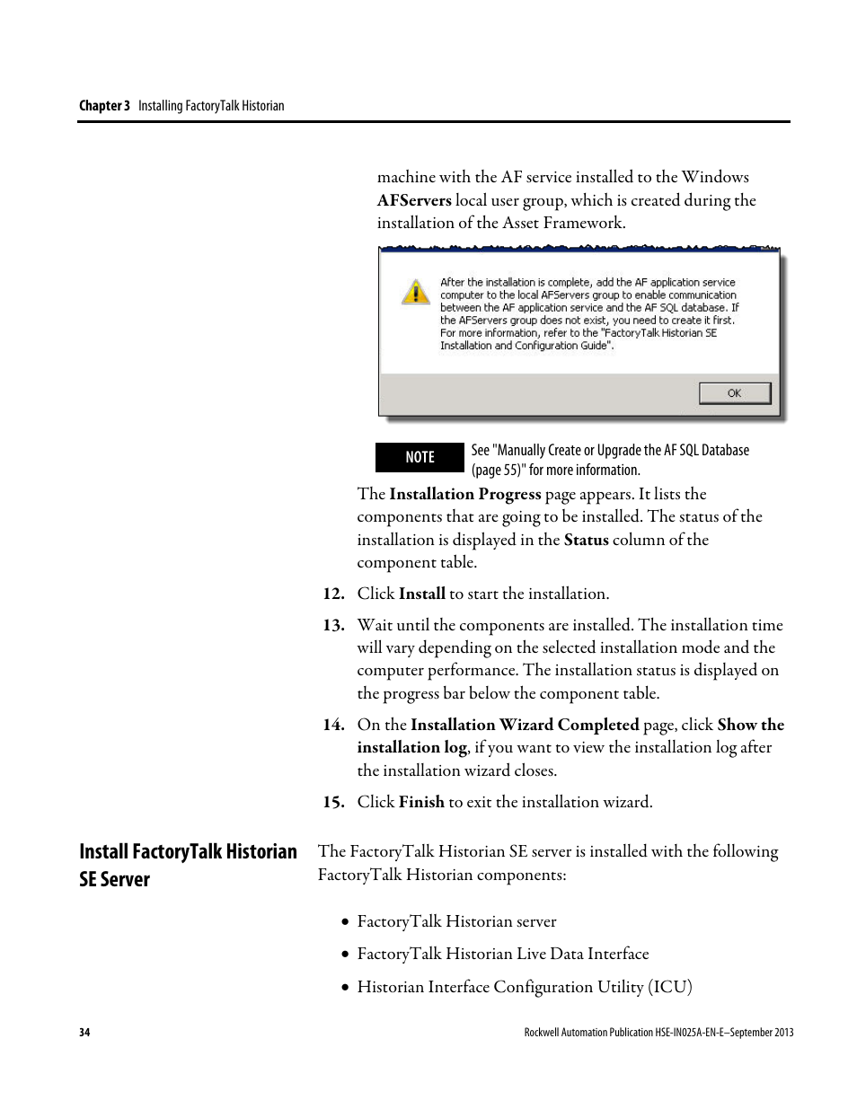 Install factorytalk historian se server | Rockwell Automation FactoryTalk Historian SE 4.0 Installation and Configuration Guide User Manual | Page 34 / 186